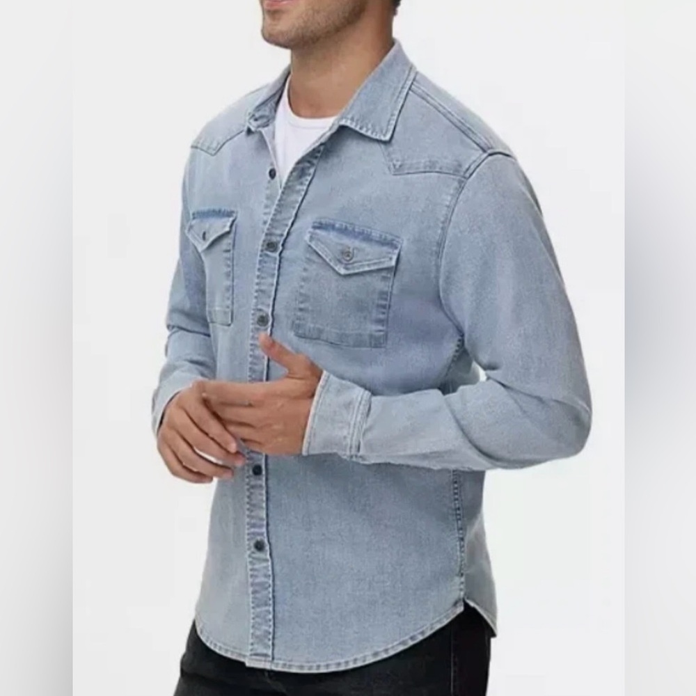 Frye Men's Western Vintage Style Denim Button-Down Shirt Size S EUC